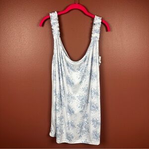 Shabby Chic Baby Blue Floral Short Nightgown Pajamas Cottagecore Ribbed